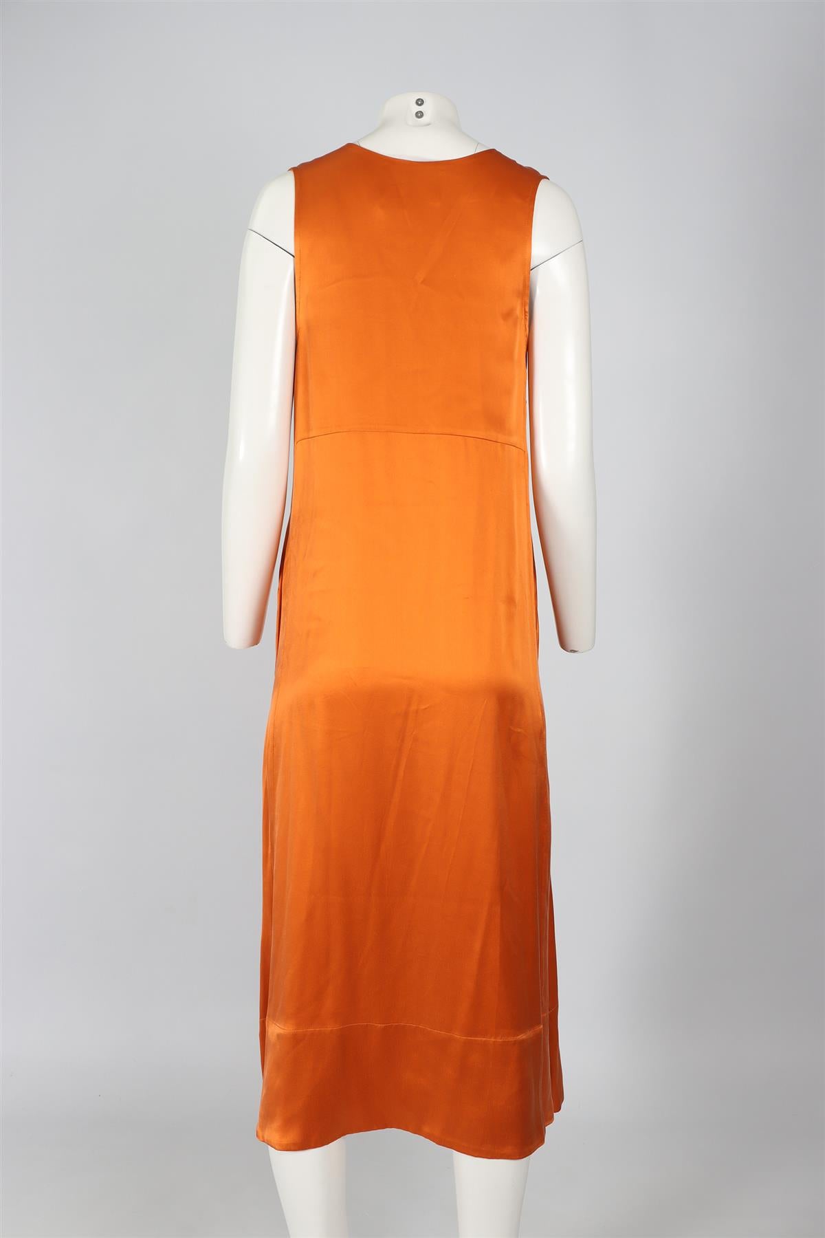 ASCENO ORANGE SILK MIDI DRESS MEDIUM