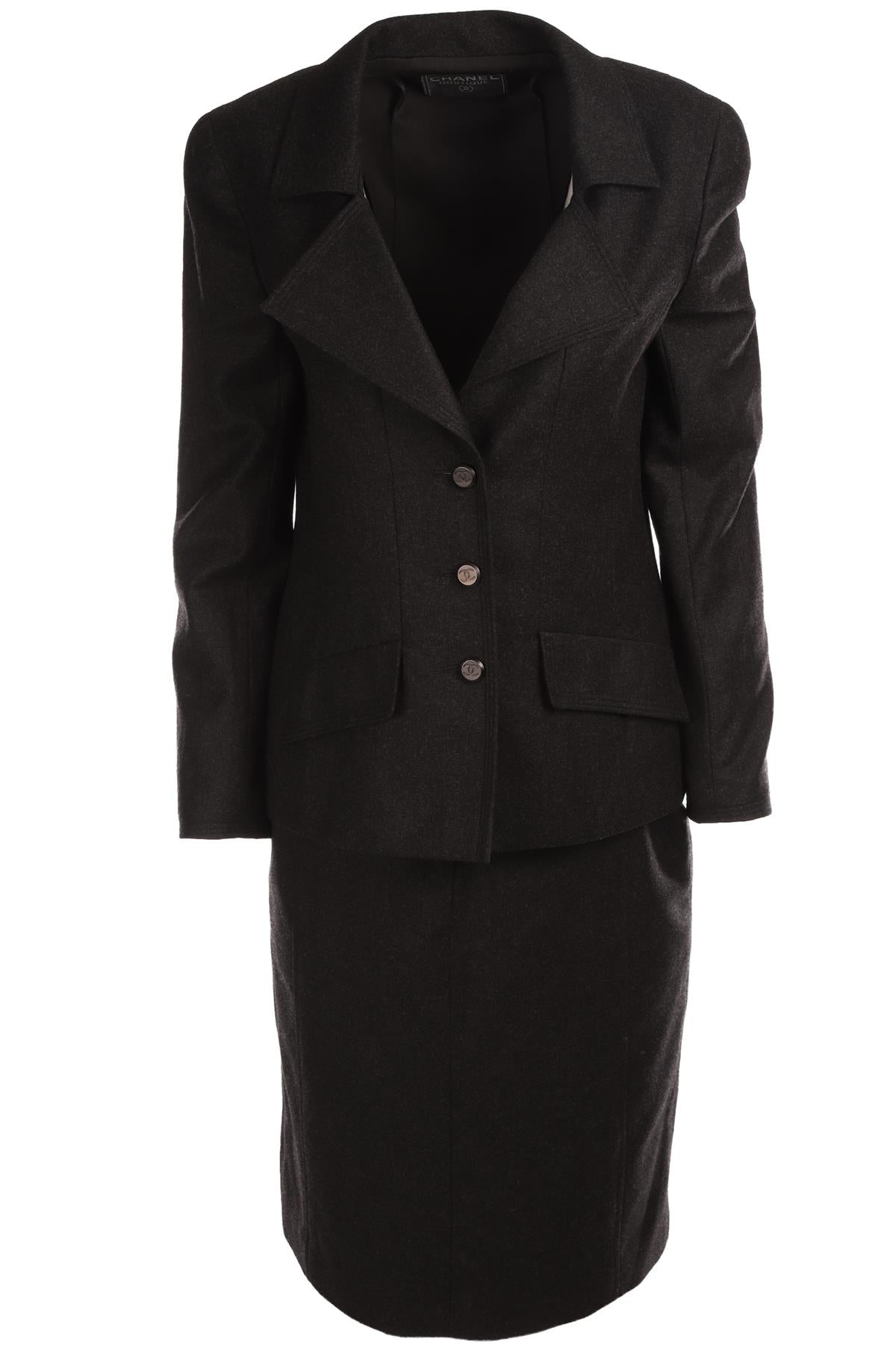 CHANEL GREY 1998 WOOL SKIRT SET FR 38 UK 10