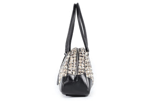 PRADA BLACK TWEED AND LEATHER SHOULDER BAG