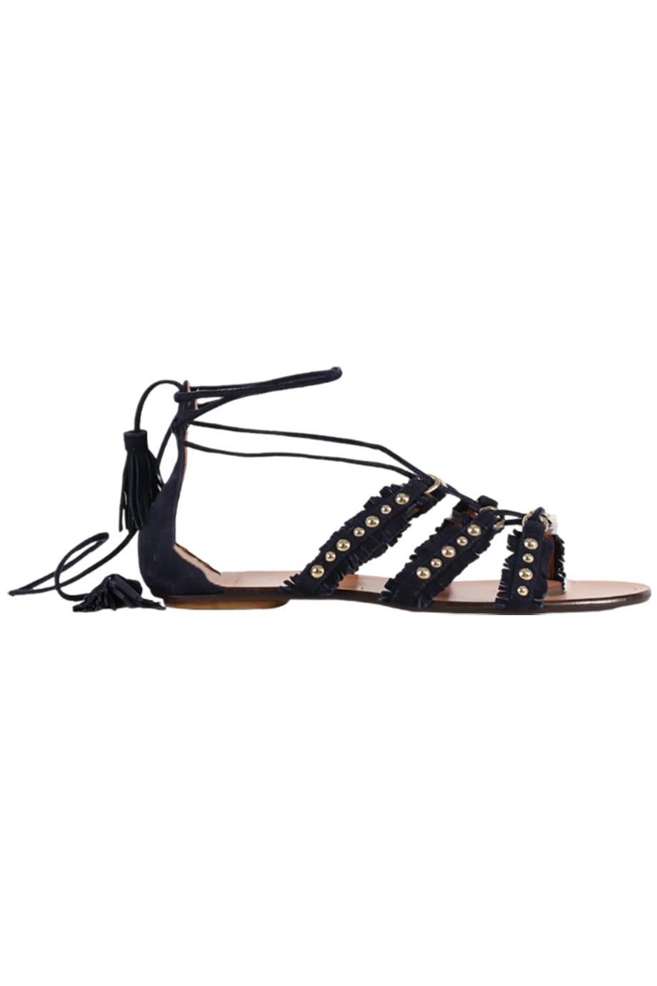 AQUAZZURA LACE UP SUEDE SANDALS EU 37.5 UK 4.5 US 7.5