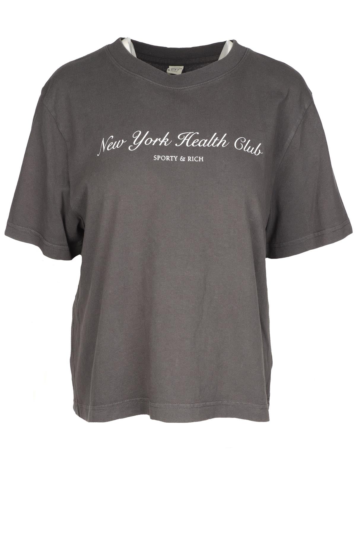 SPORTY & RICH GREY COTTON T-SHIRT MEDIUM