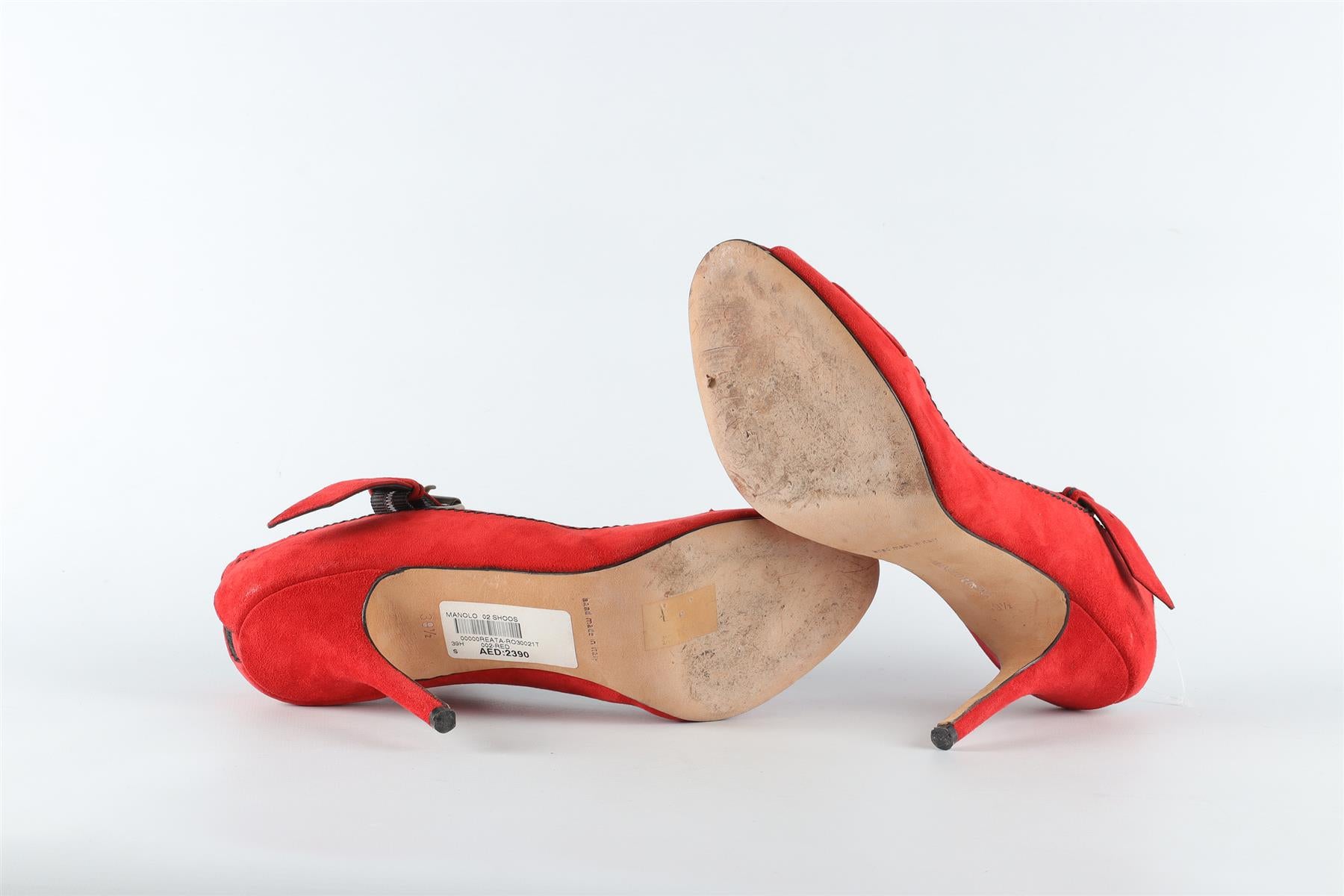 MANOLO BLAHNIK RED SUEDE PUMPS EU 39.5 UK 6.5 US 9.5