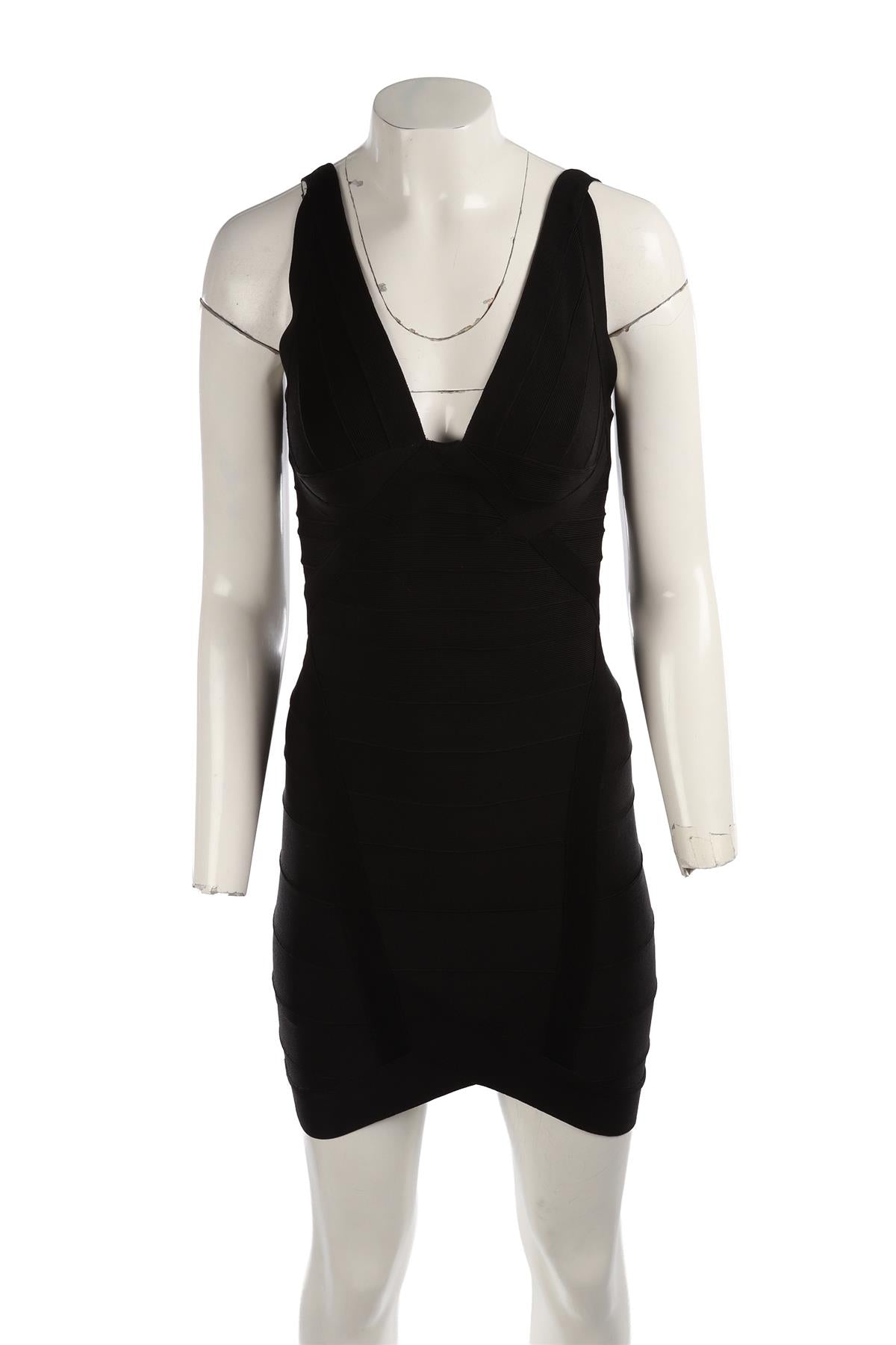 HERVE LEGER BLACK WOVEN MINI DRESS SMALL
