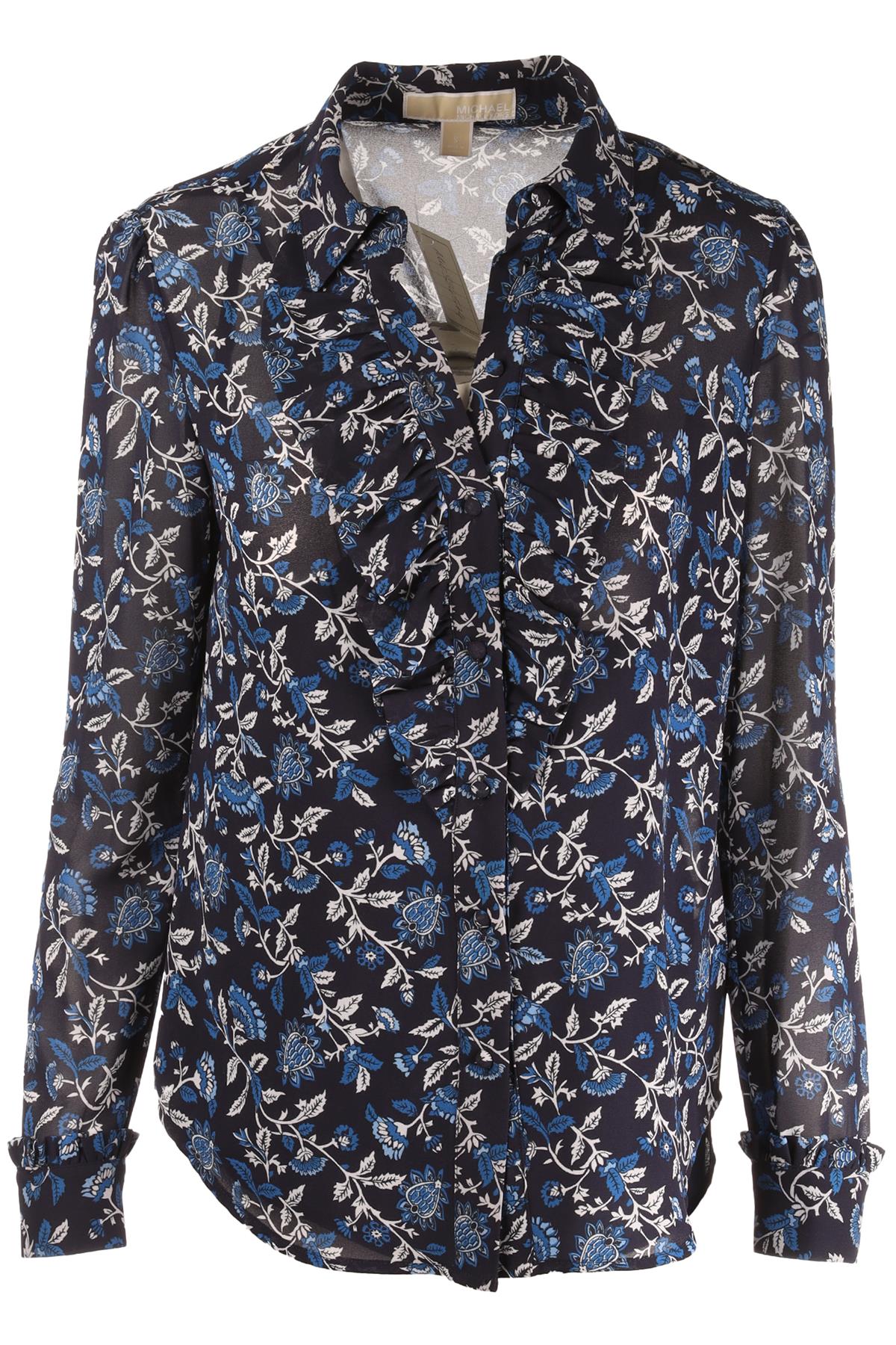 MICHAEL KORS COLLECT BLUE CREPE SHIRT SMALL