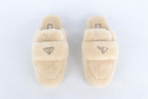 PRADA BEIGE SHEARLING MULES EU 38.5 UK 5.5 US 8.5