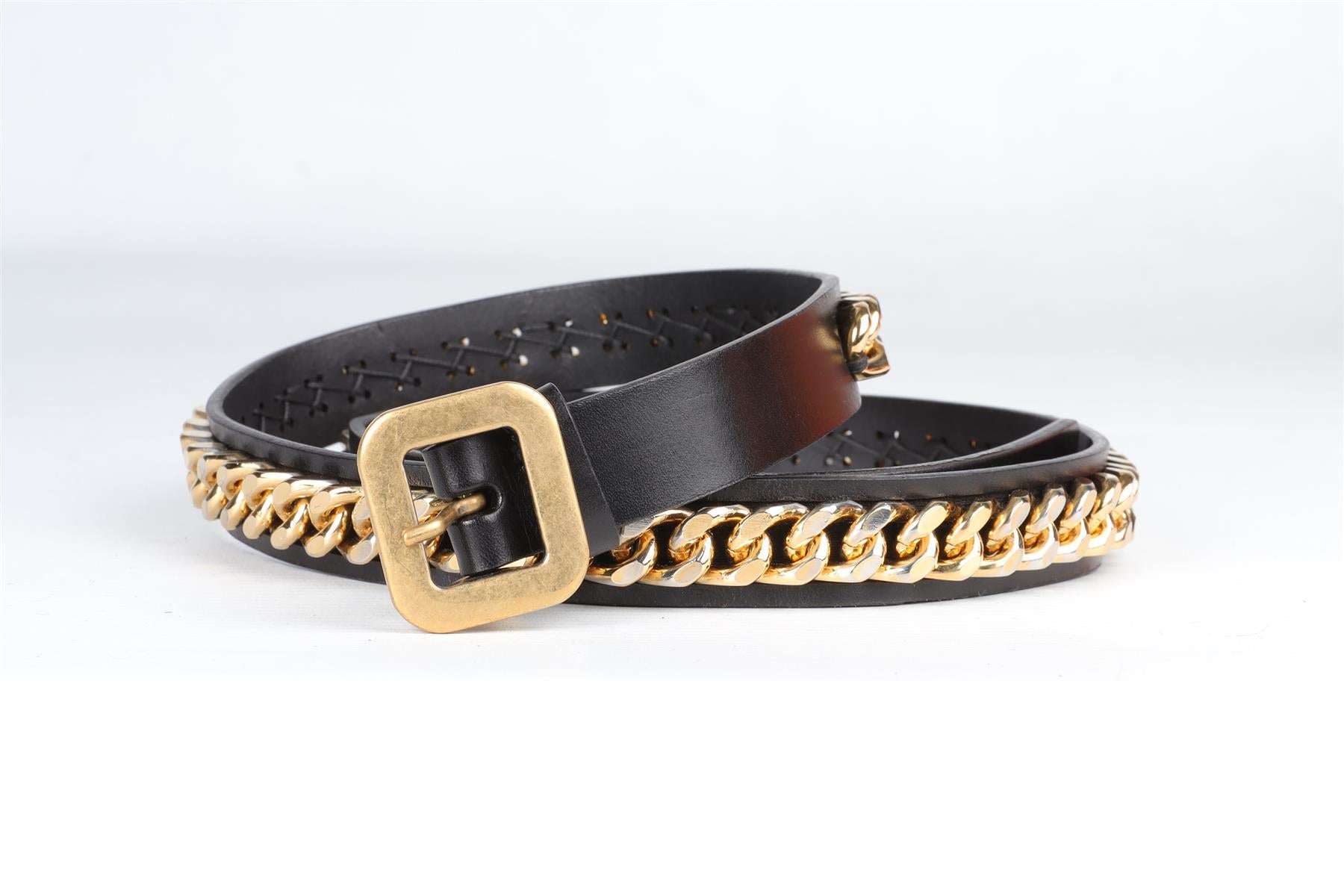 YVES SAINT LAURENT BLACK CHAIN AND LEATHER BELT