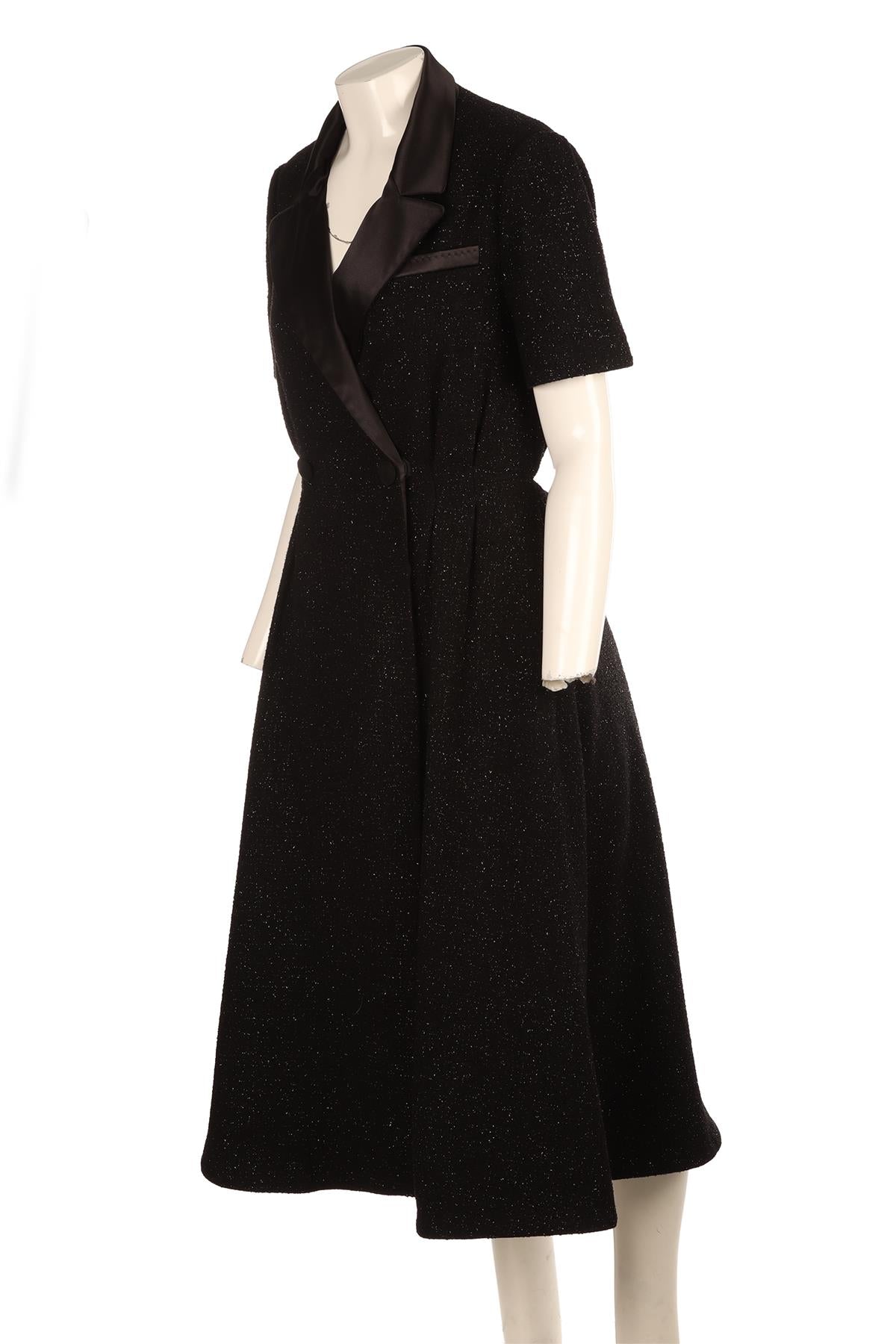 SELF-PORTRAIT BLACK TWEED MAXI DRESS UK 12