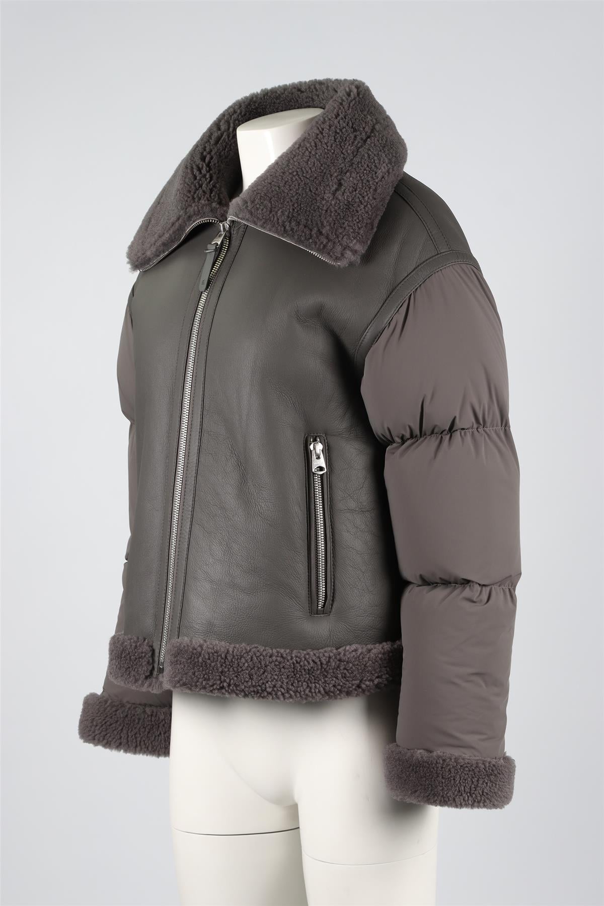 MACKAGE GREY SHEARLING AND QUILTED SHELL DOWN JACKET SMALL