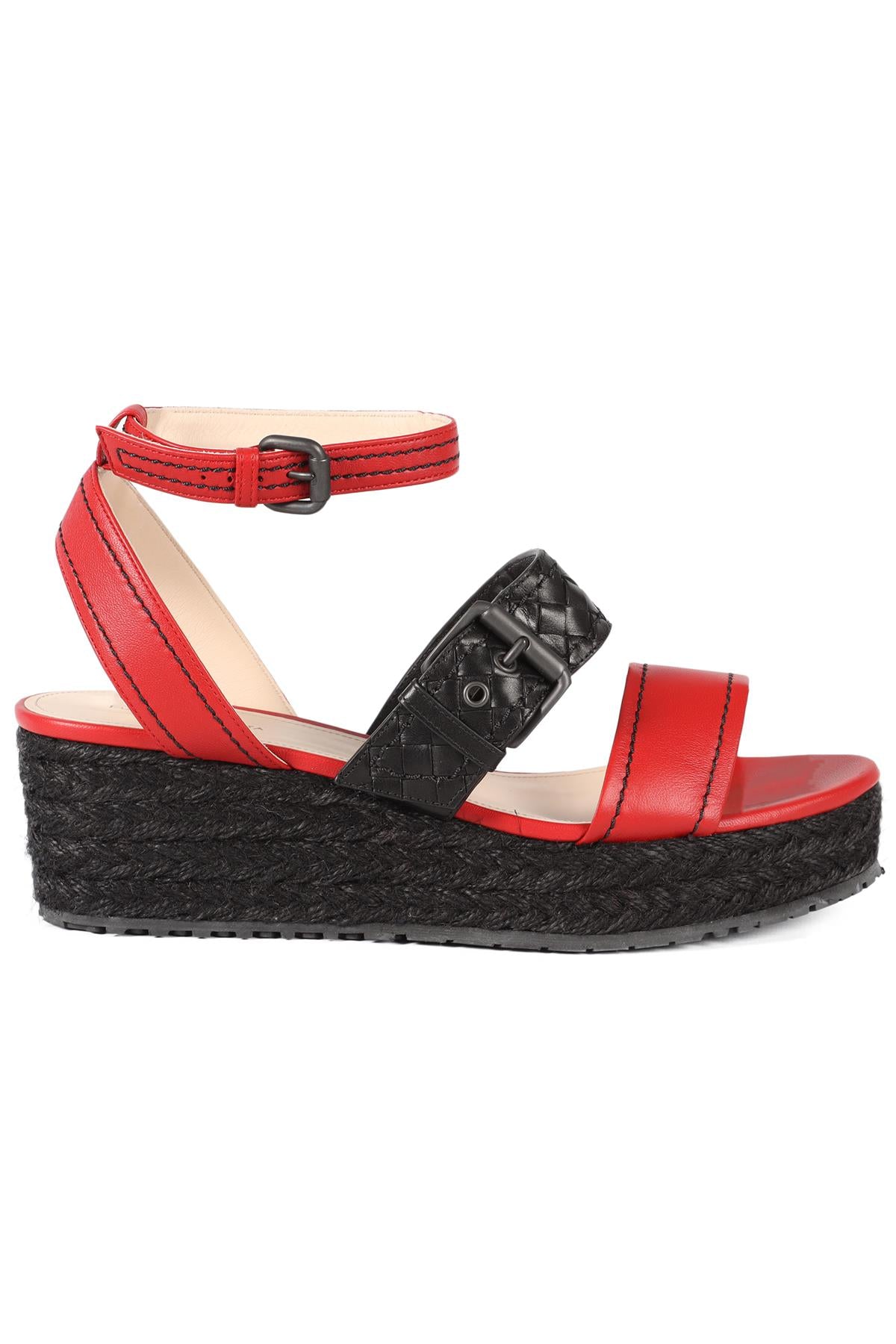 BOTTEGA VENETA RED AND BLACK LEATHER PLATFORM SANDALS EU 39 UK 6 US 9
