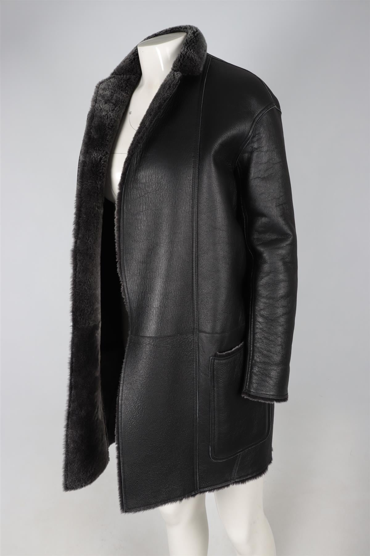 CELINE GREY SHEARLING AND LEATHER COAT FR 36 UK 8