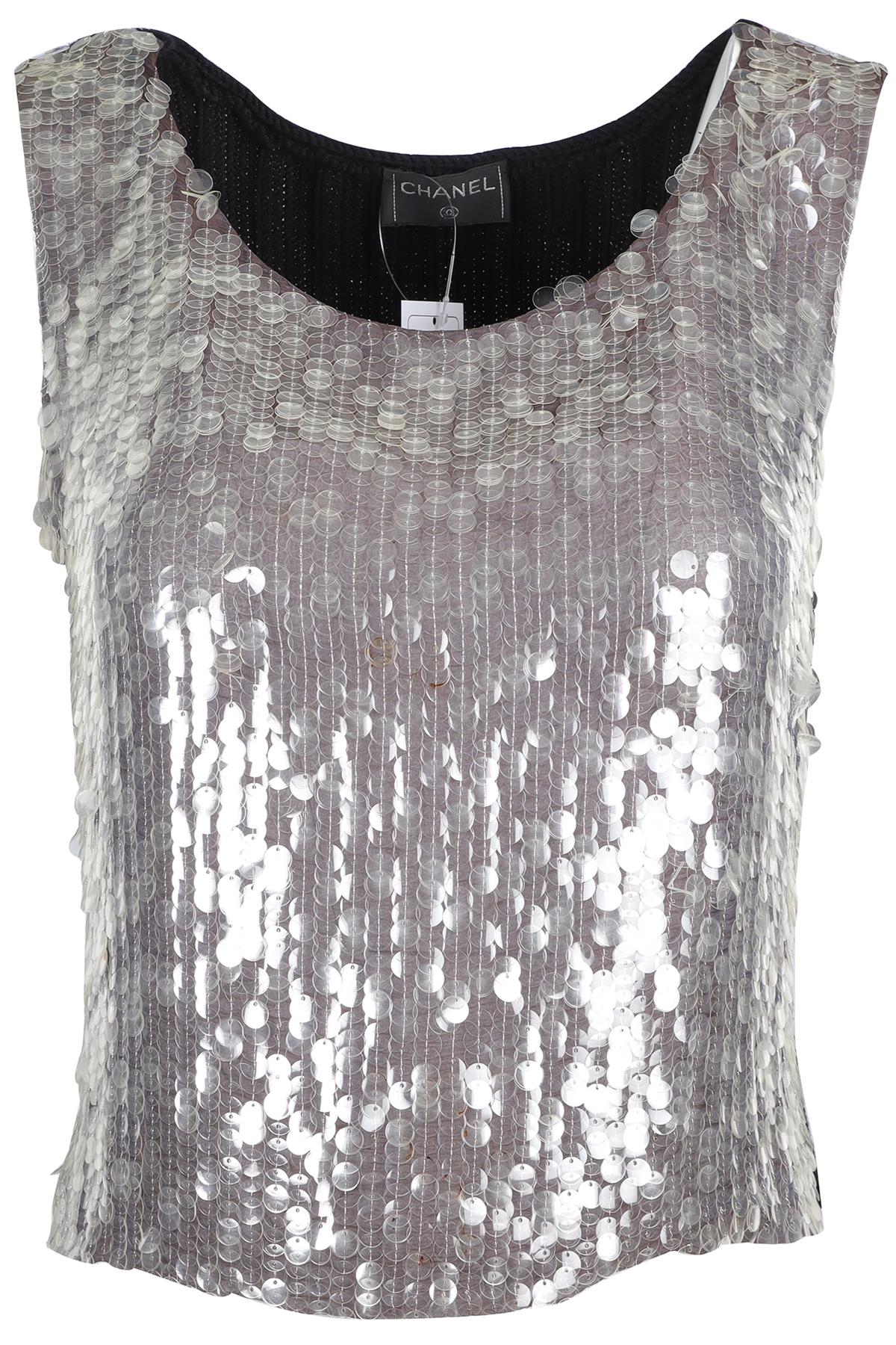 CHANEL GREY 1999 SEQUIN TOP FR 40 UK 12