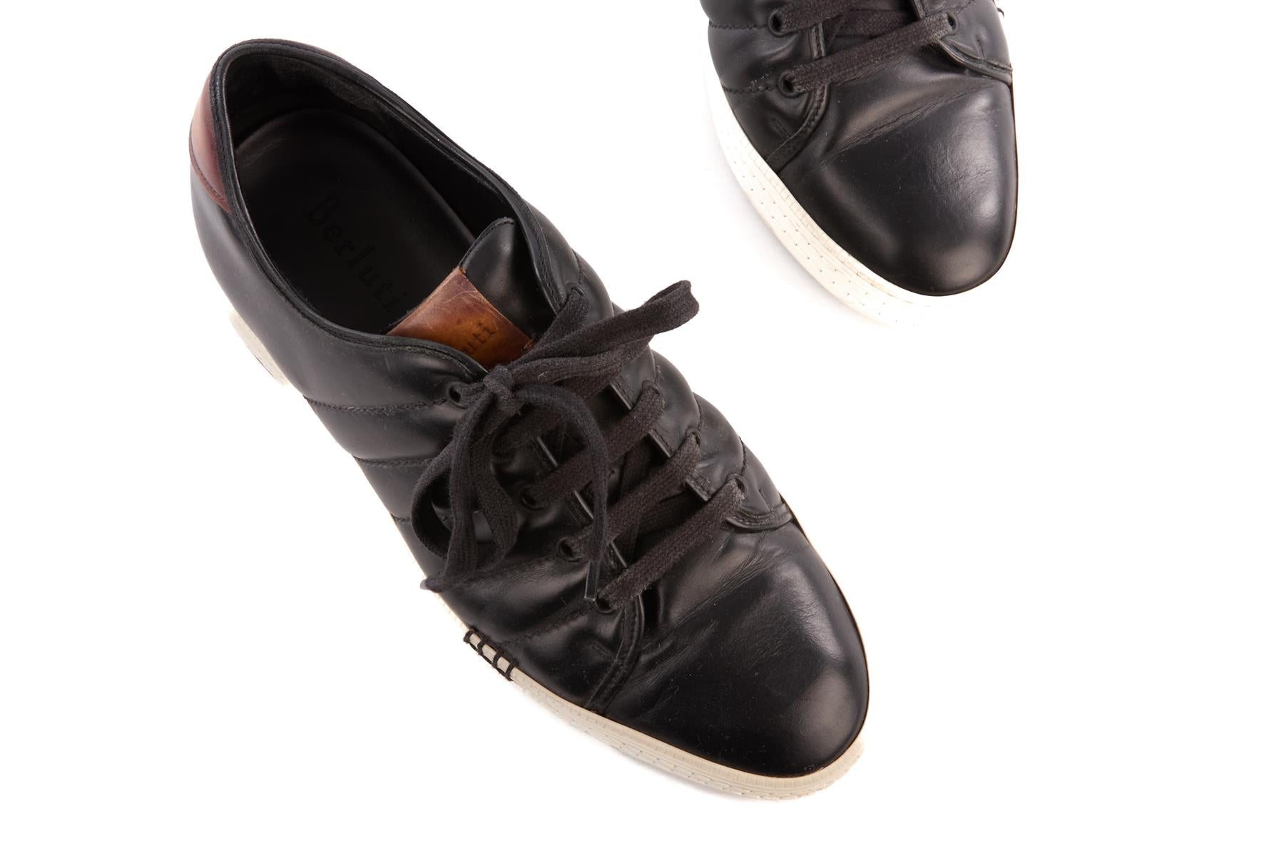 BERLUTI BLACK MEN'S LEATHER SNEAKERS UK 8.5 EU 42.5 US 9.5