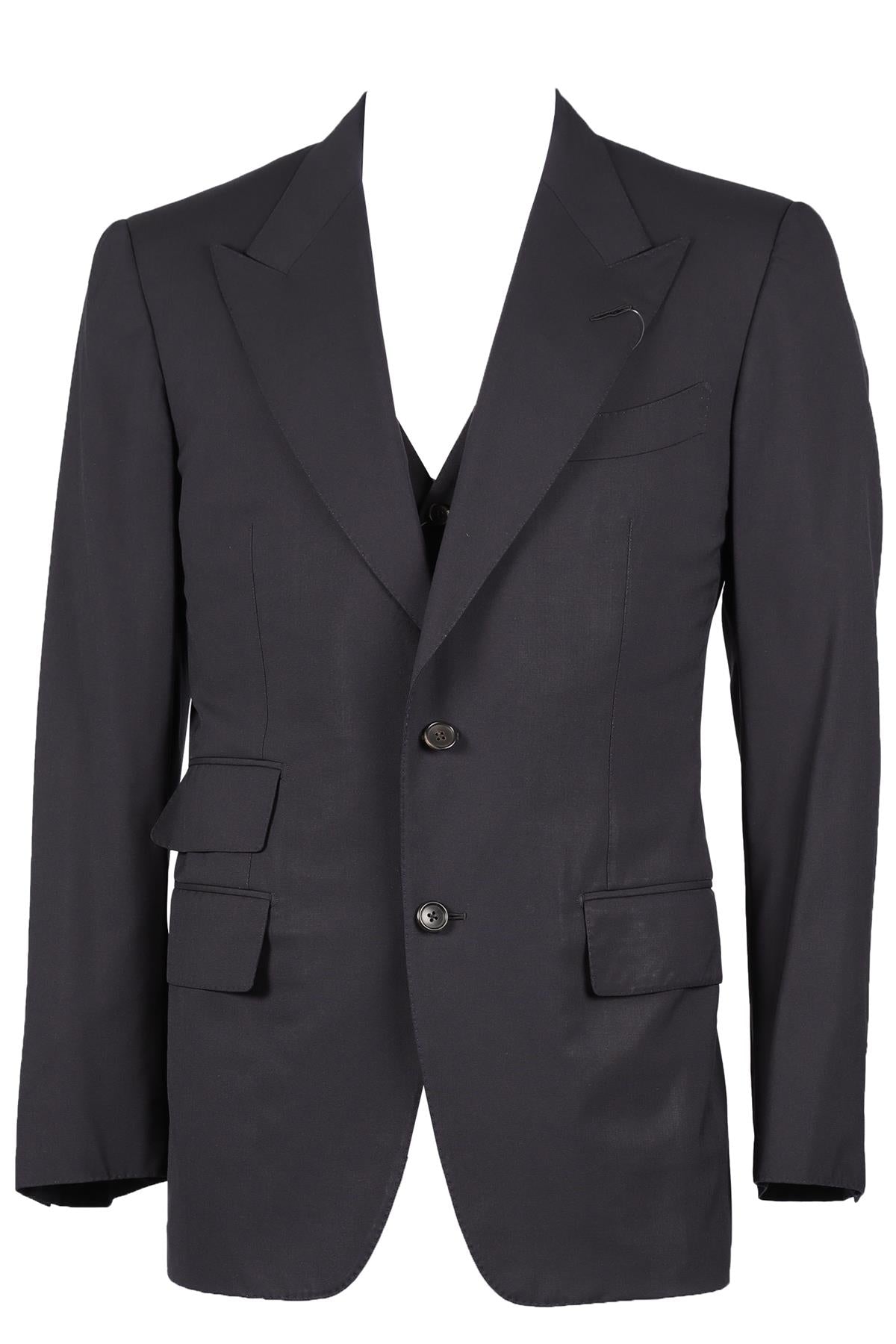 TOM FORD NAVY WOOL WAISTCOAT AND BLAZER IT 48 UK 38