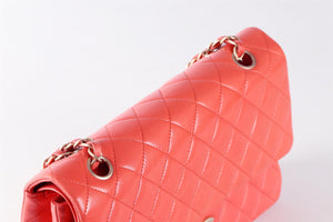 CHANEL ORANGE 2010 CLASSIC DOUBLE FLAP MEDIUM QUILTED LEATHER SHOULDER BAG