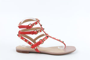 VALENTINO GARAVANI RED ROCKSTUD LEATHER SANDALS EU 37.5 UK 4.5 US 7.5
