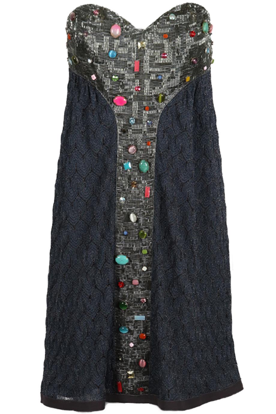MISSONI STRAPLESS EMBELLISHED CROCHET MINI DRESS IT 44 UK 12