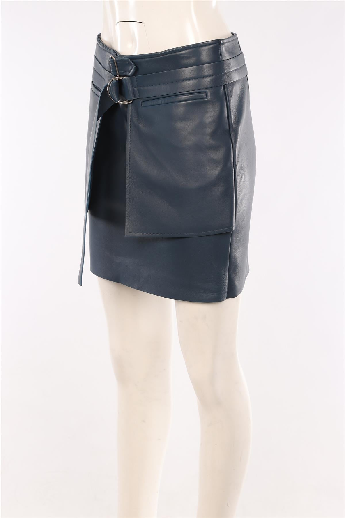 CELINE NAVY LEATHER MINI SKIRT FR 36 UK 8