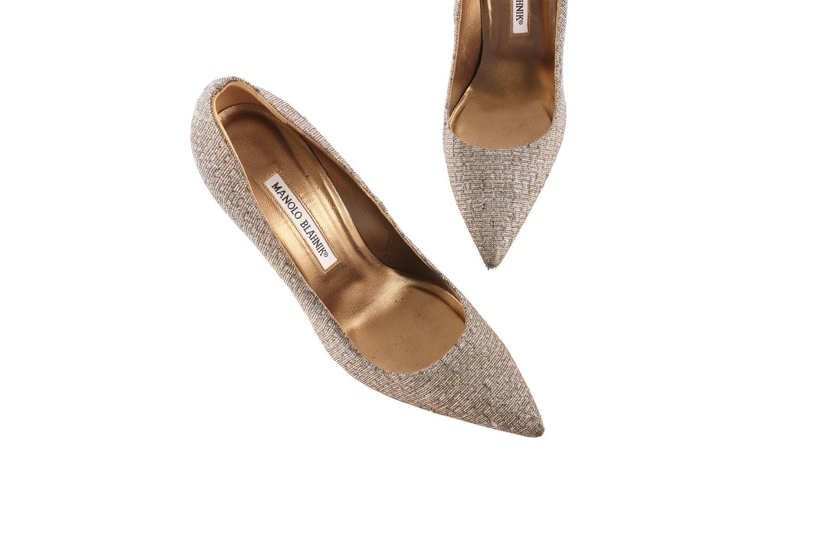 MANOLO BLAHNIK METALLIC FABRIC PUMPS EU 38 UK 5 US 8