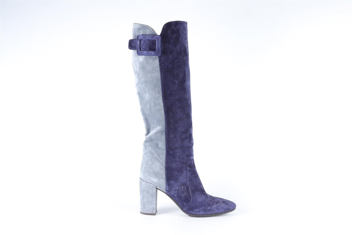 ROGER VIVIER BLUE SUEDE KNEE HIGH BOOTS EU 38 UK 5 US 8