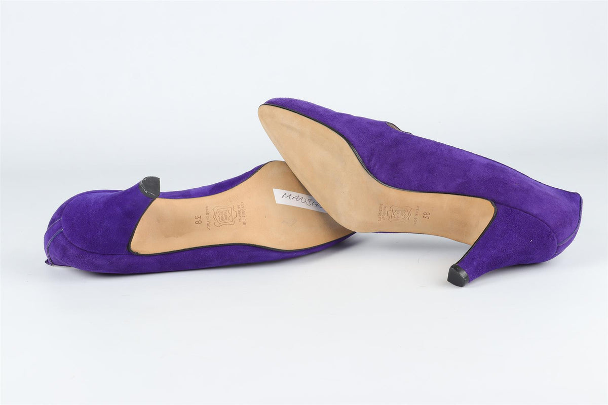 MANOLO BLAHNIK PURPLE VINTAGE SUEDE PUMPS EU 38 UK 5 US 8
