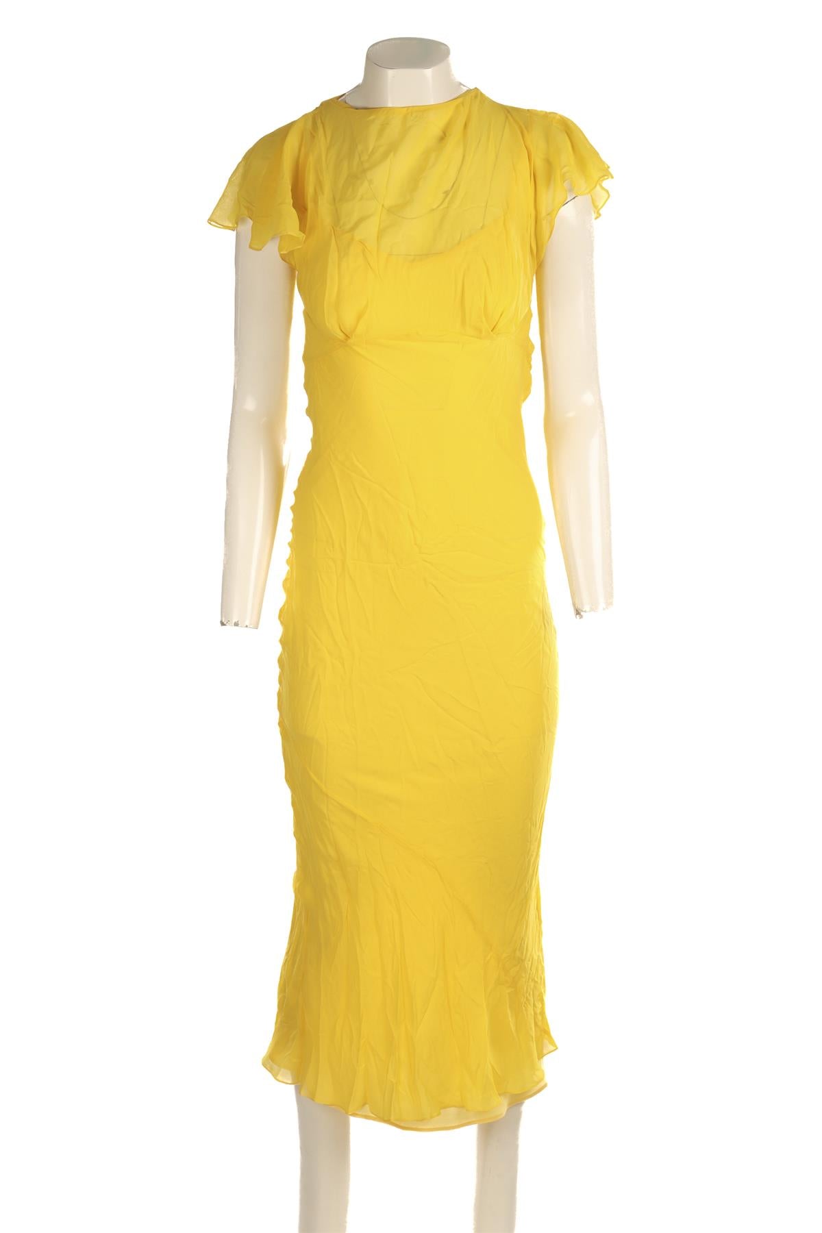 DE LA VALI YELLOW SILK MAXI DRESS UK 4