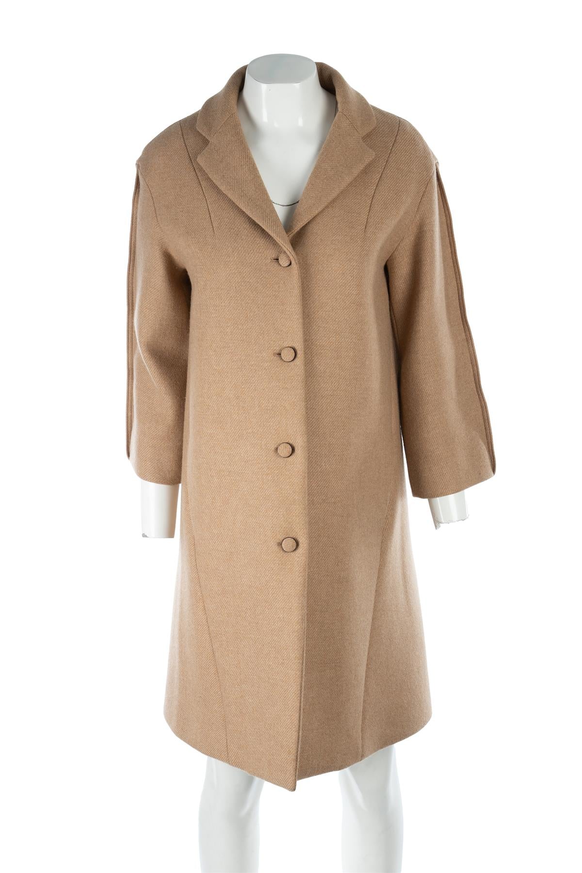 NINA RICCI TAN WOOL COAT FR 36 UK 8