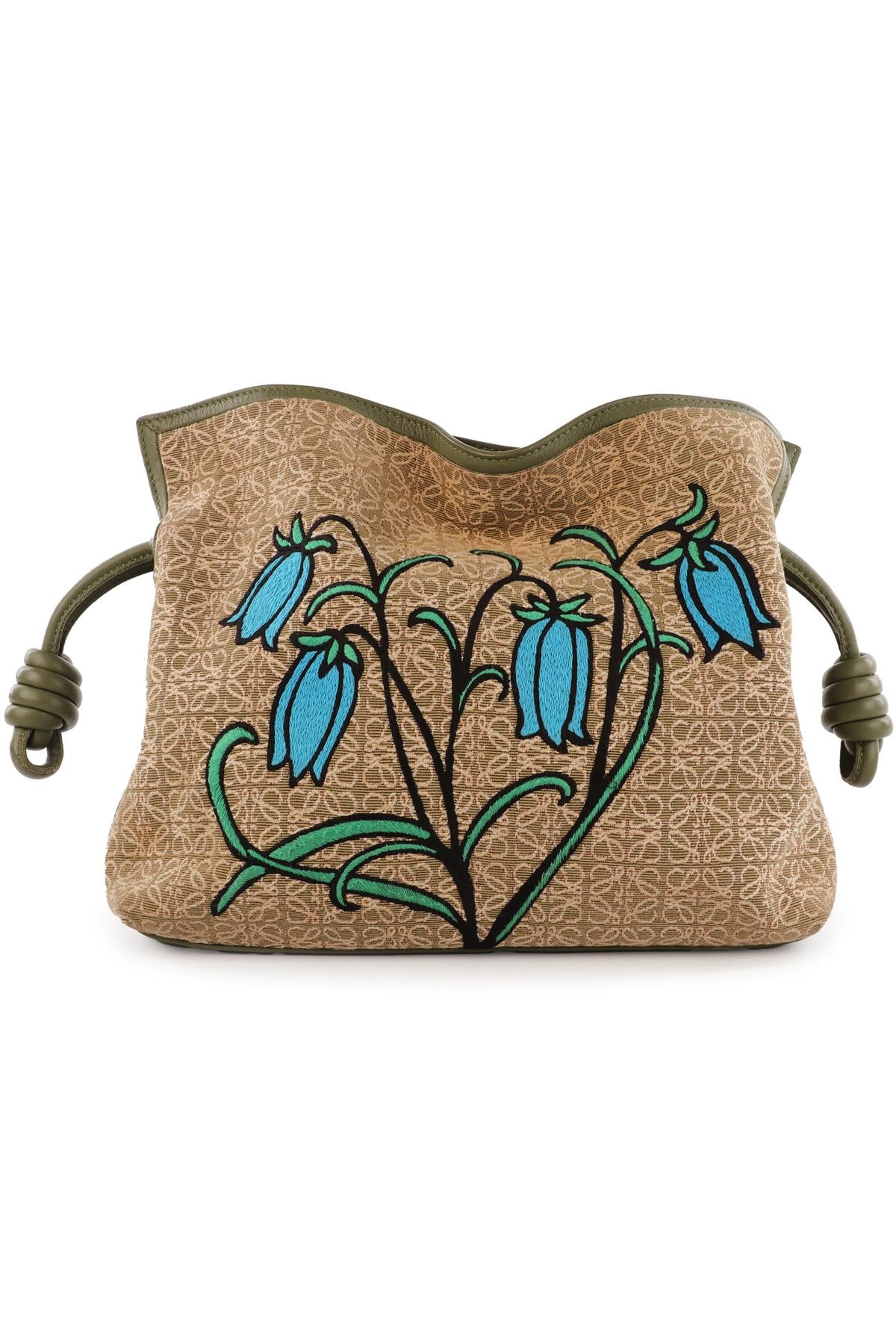 LOEWE GREEN FLAMENCO ANAGRAM FABRIC CLUTCH