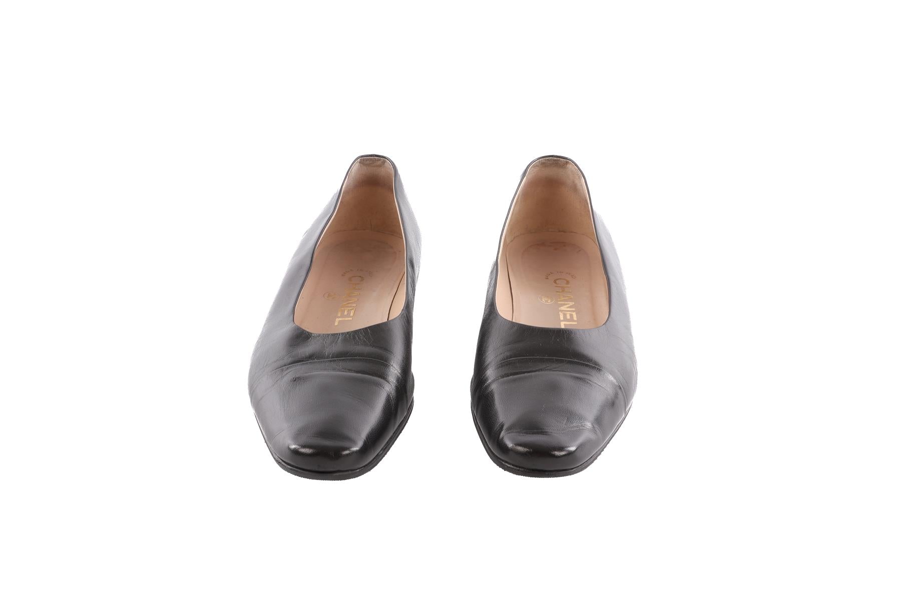 CHANEL BLACK VINTAGE LEATHER BALLET FLATS EU 39 UK 6 US 9