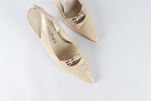 SALVATORE FERRAGAMO BEIGE LEATHER SLINGBACK PUMPS EU 37 UK 4 US 7