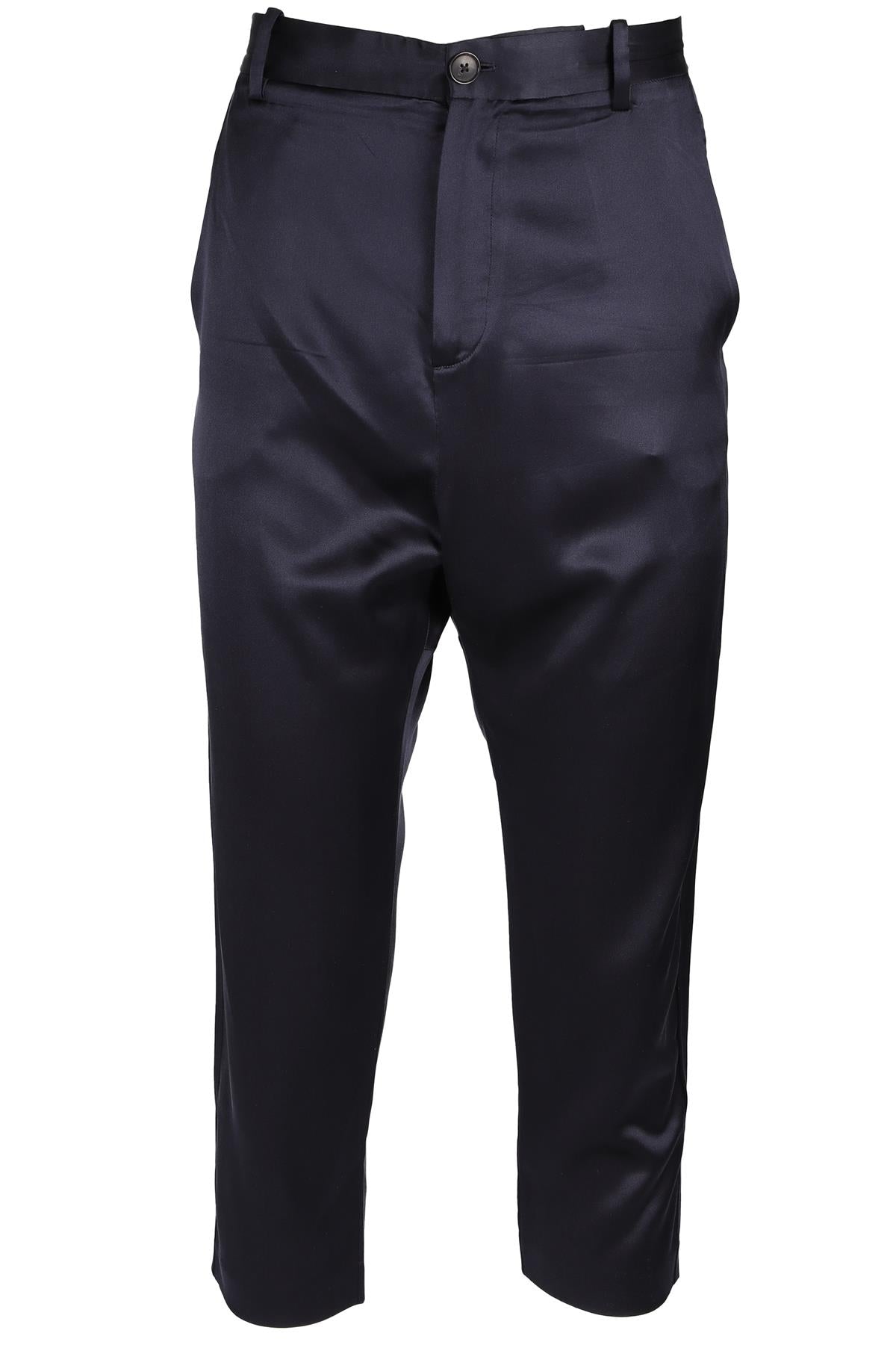 NILI LOTAN NAVY SILK TAPERED PANTS US 8 UK 12