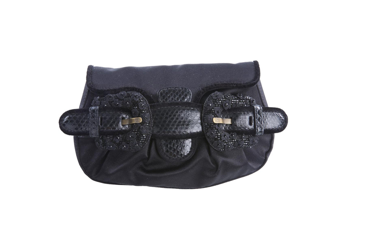 FENDI BLACK 2006 B BIS MINI SATIN CLUTCH