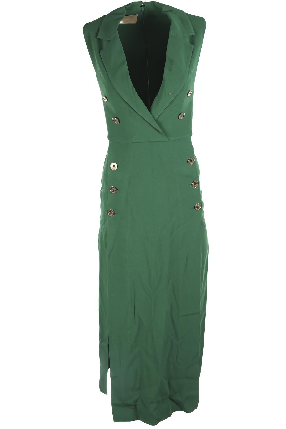 ELIE SAAB GREEN CREPE MAXI DRESS FR 36 UK 8