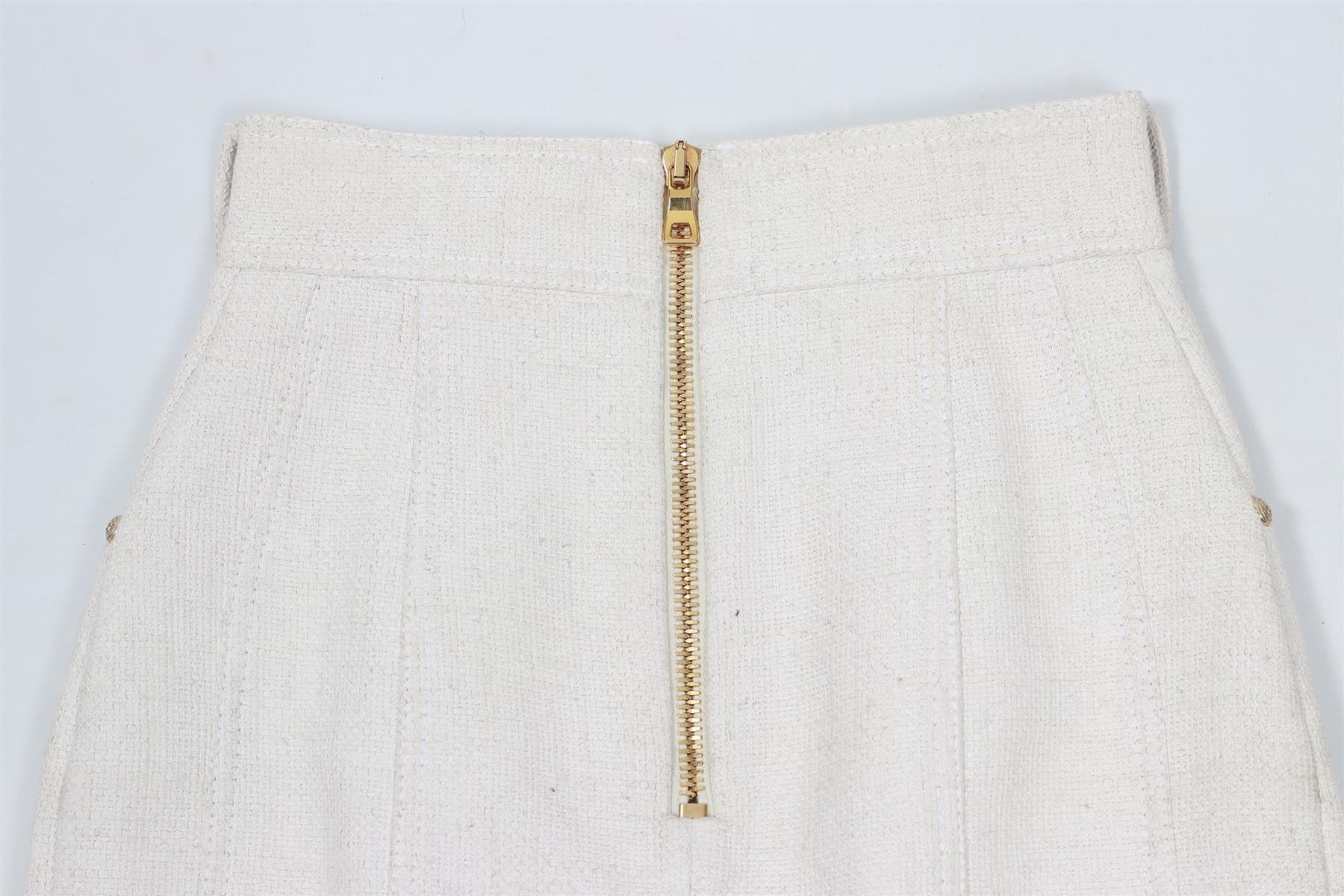 BALMAIN WHITE LINEN BLEND MINI SKIRT FR 36 UK 8