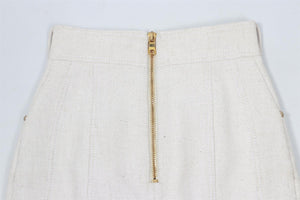 BALMAIN WHITE LINEN BLEND MINI SKIRT FR 36 UK 8