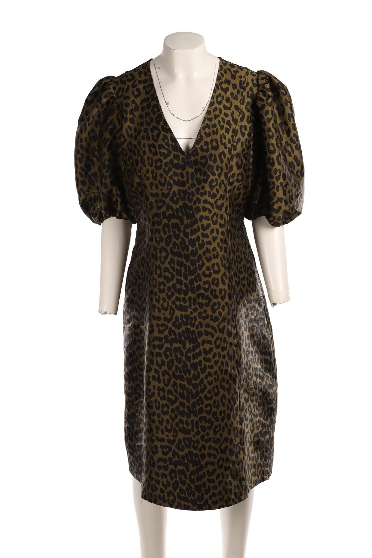 GANNI GREEN SATIN MIDI DRESS EU 40 UK 12