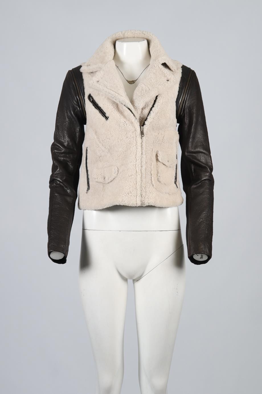 YIGAL AZROUEL SHEARLING AND LEATHER BIKER JACKET US 6 UK 10