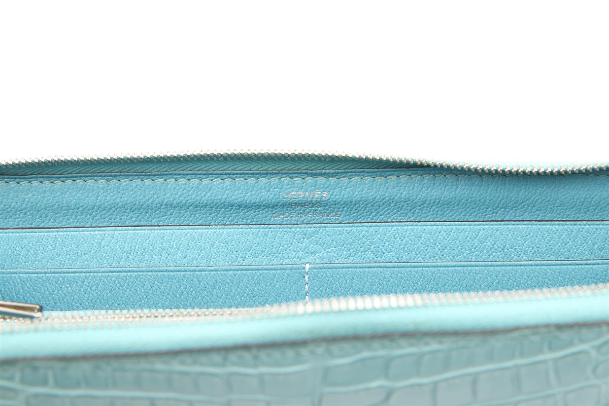 HERMÈS BLUE 2015 AZAP CLASSIC MATTE ALLIGATOR MISSISSIPPIENSIS WALLET