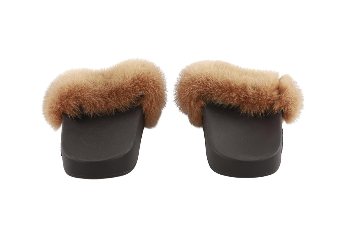 GIVENCHY TAN FUR AND RUBBER SLIDES EU 38 UK 5 US 8