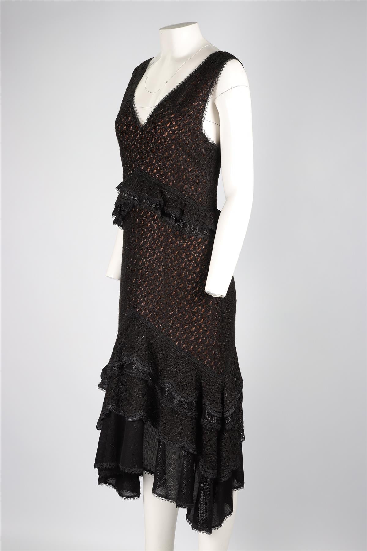 JONATHAN SIMKHAI BLACK LACE MIDI DRESS US 10 UK 14