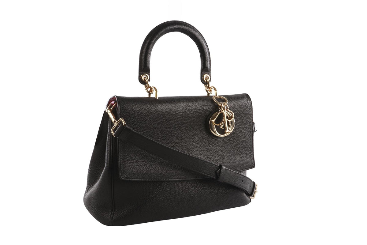 CHRISTIAN DIOR BLACK BE DIOR FLAP MEDIUM LEATHER TOTE BAG