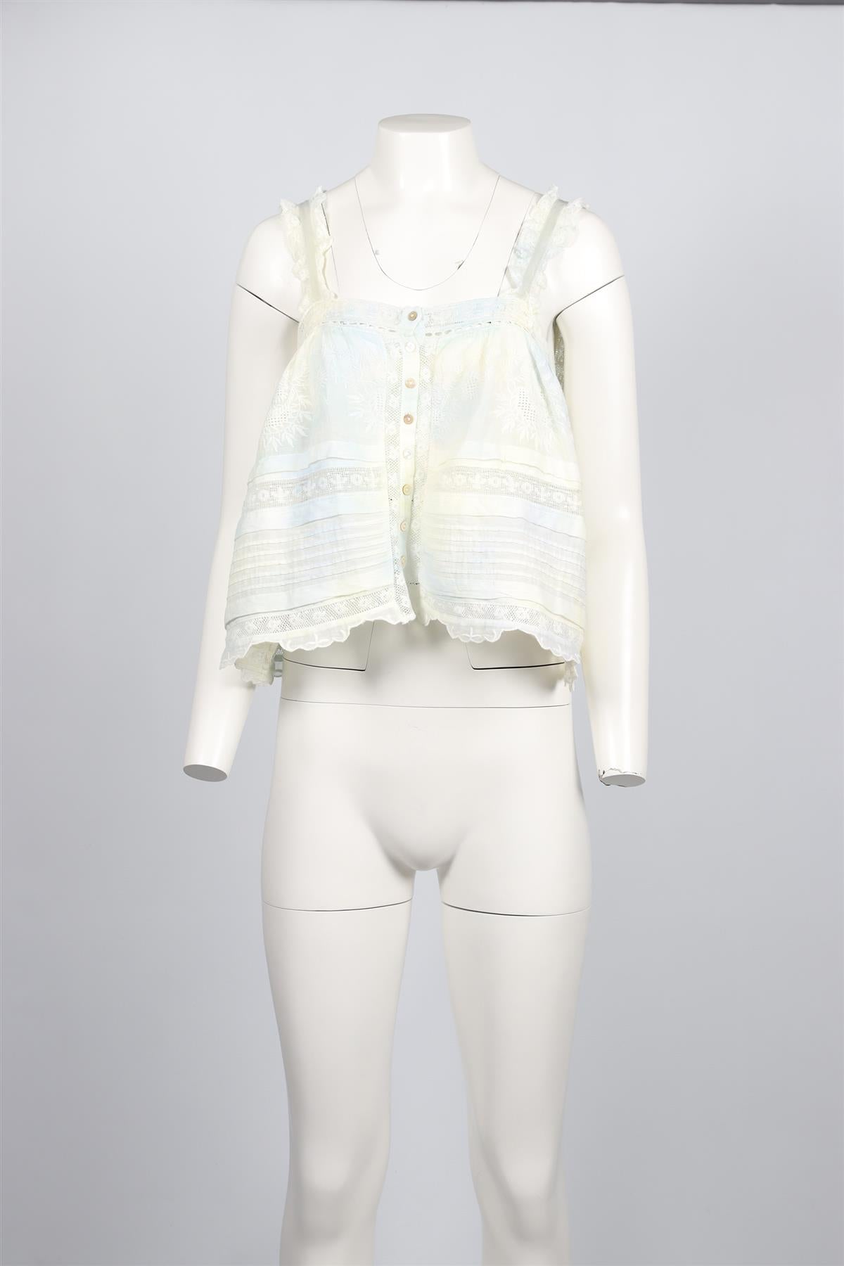 LOVESHACKFANCY BLUE AND YELLOW COTTON TOP MEDIUM