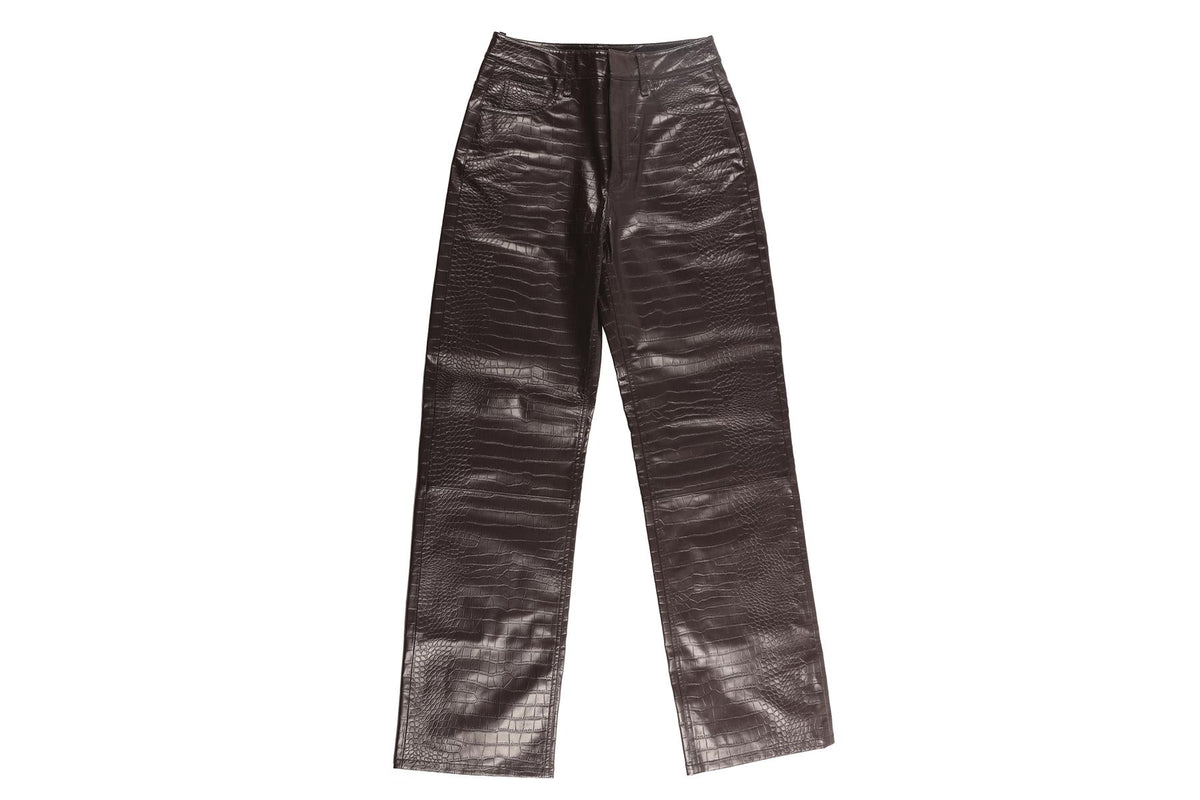THE FRANKIE SHOP BROWN FAUX LEATHER STRAIGHT LEG PANTS SMALL