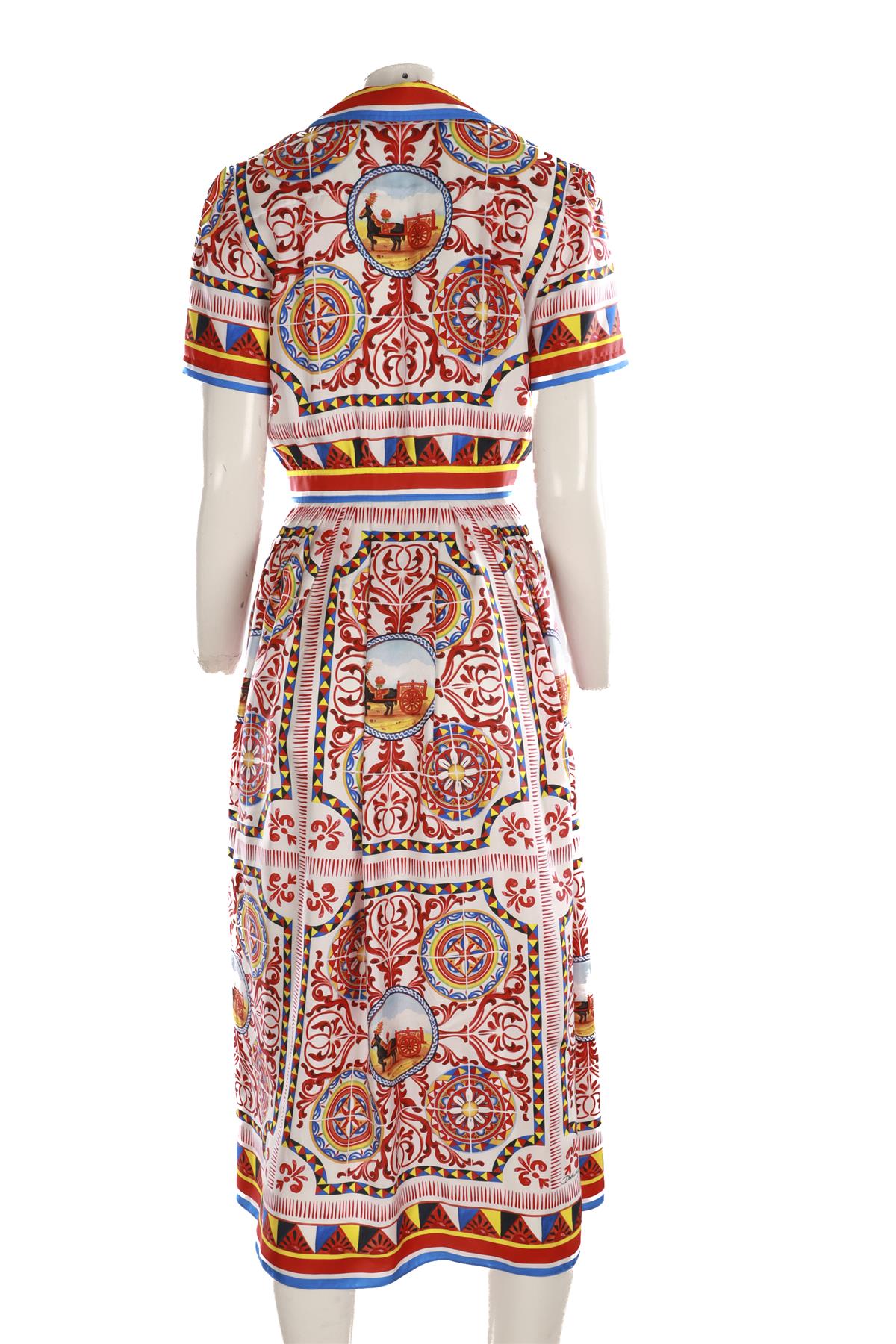 DOLCE & GABBANA MULTI SILK MIDI DRESS IT 42 UK 10