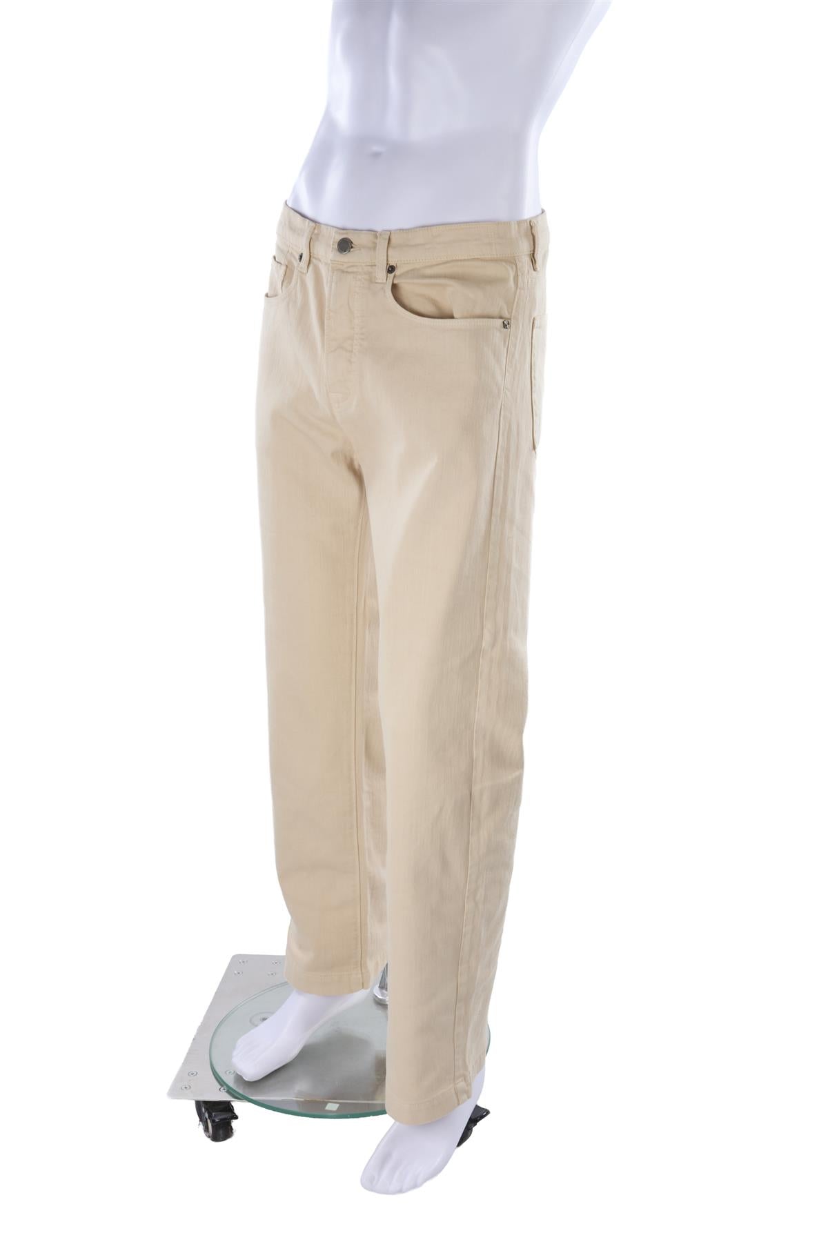 BEIGE MEN'S COTTON STRAIGHT LEG PANTS