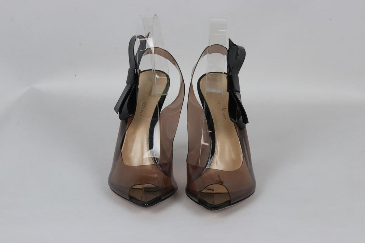 GIANVITO ROSSI BOW DETAILED PVC AND PATENT LEATHER SLINGBACK PUMPS EU 38.5 UK 5.5 US 8.5