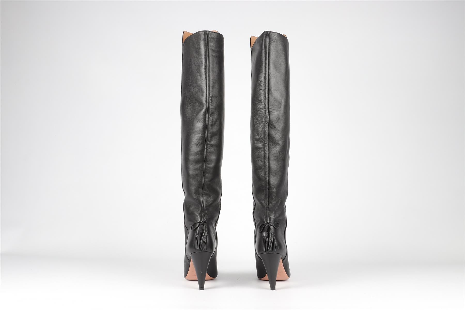 AQUAZZURA BLACK LEATHER KNEE HIGH BOOTS EU 39 UK 6 US 9