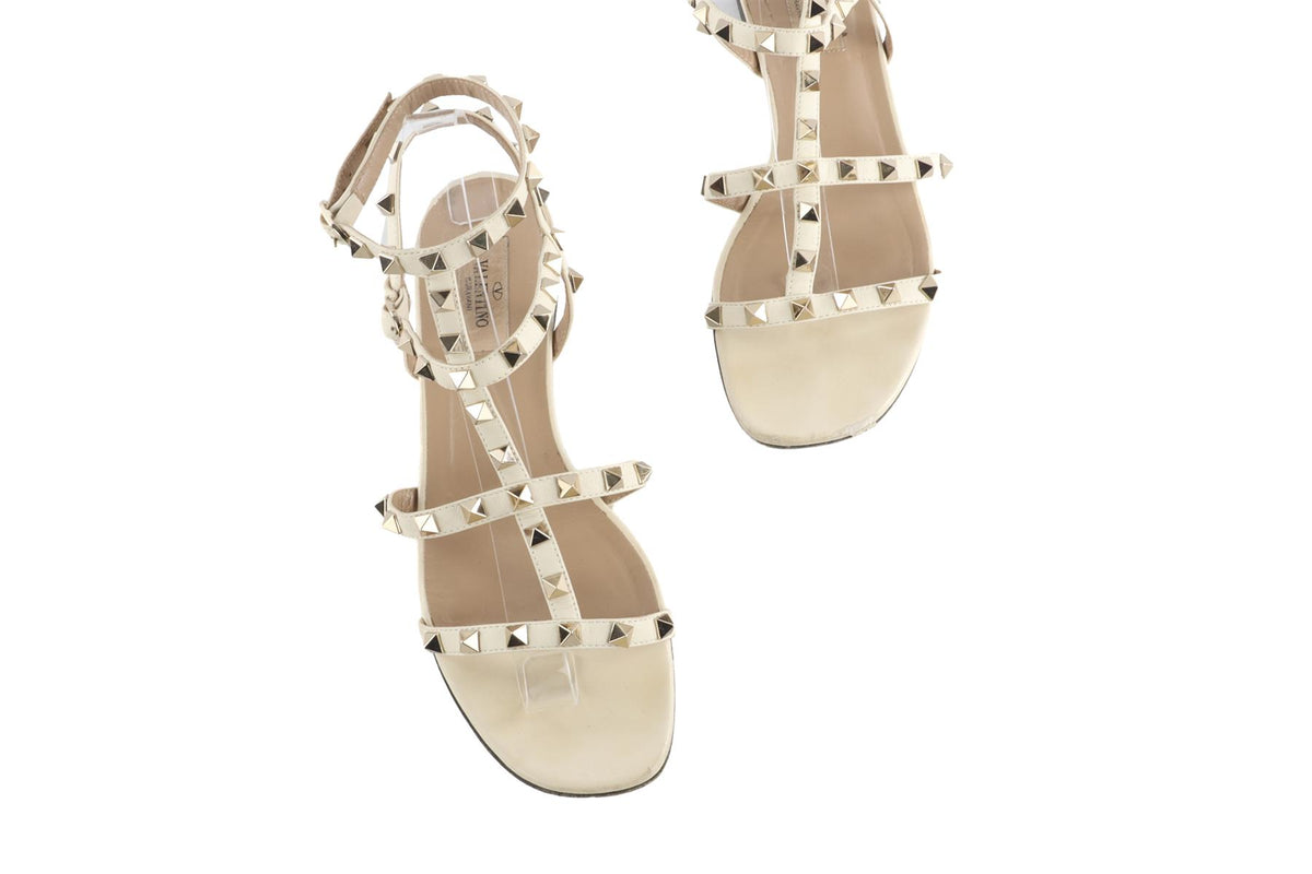 VALENTINO GARAVANI IVORY ROCKSTUD LEATHER SANDALS EU 39 UK 6 US 9