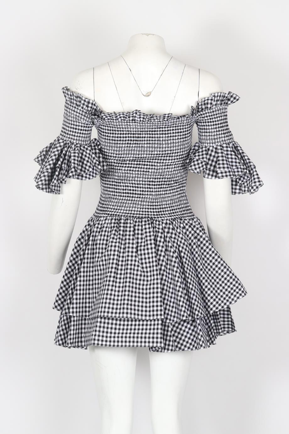CAROLINE CONSTAS OFF THE SHOULDER CHECKED COTTON MINI DRESS XSMALL