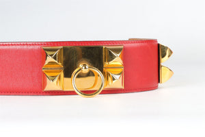 HERMÈS RED 1993 COLLIER DE CHIEN 47 MM LEATHER WAIST BELT