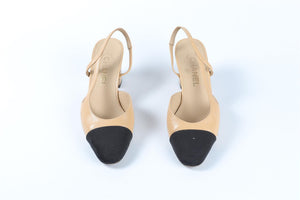 CHANEL BEIGE LEATHER SLINGBACK PUMPS EU 37.5 UK 4.5 US 7.5